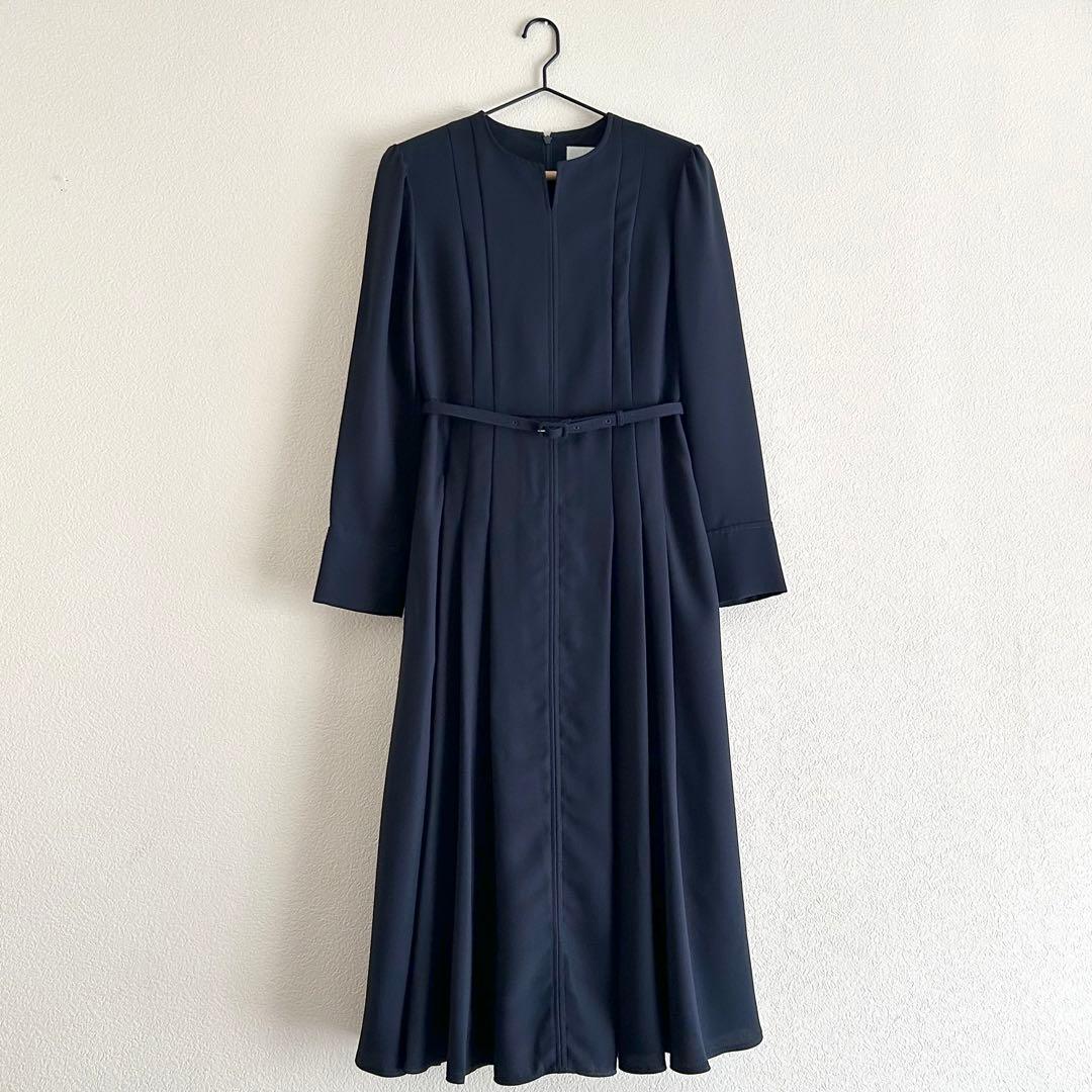 【美品】CELFORD ベルト付バックサテンタックワンピース 卒入学 フォーマル