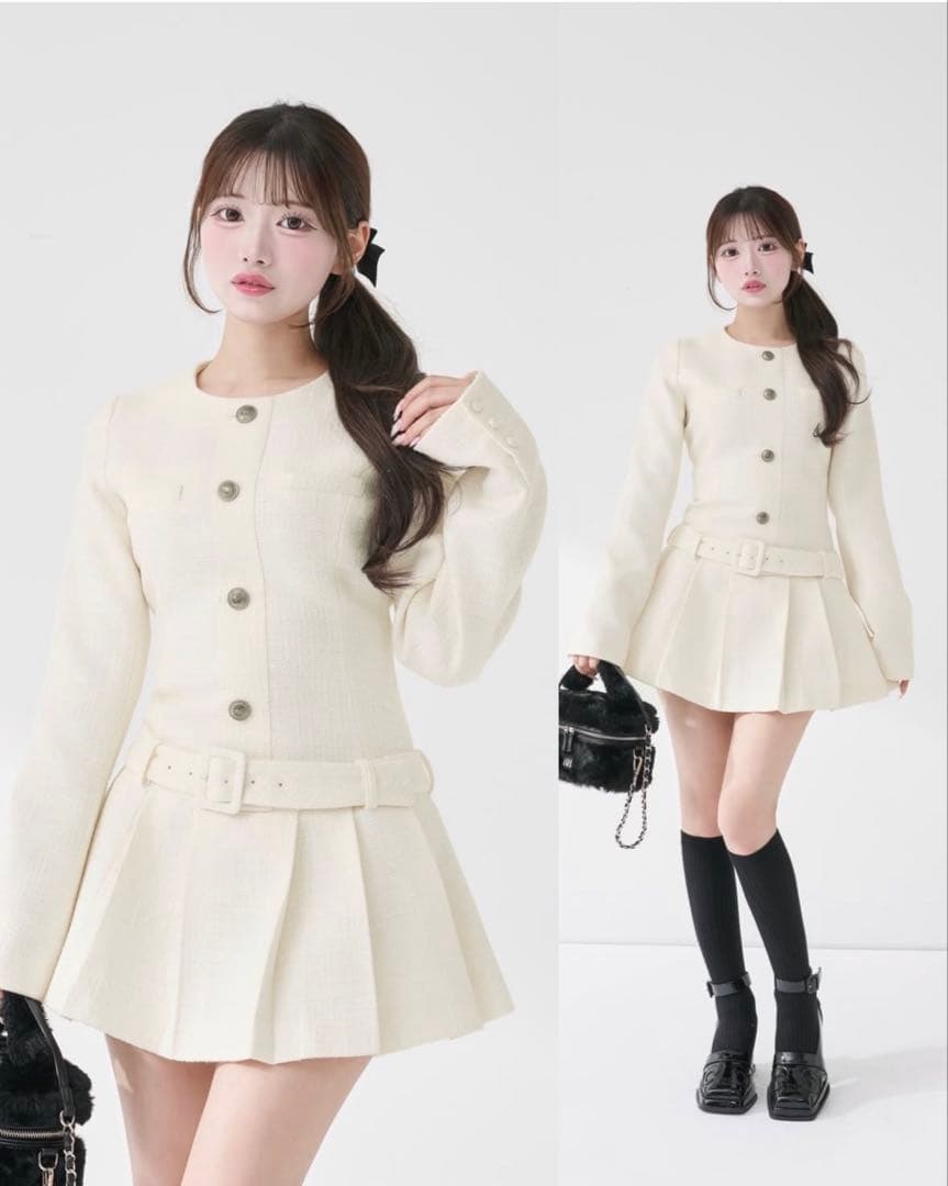 Darich 新作 ボックスプリーツツイードミニ ワンピース