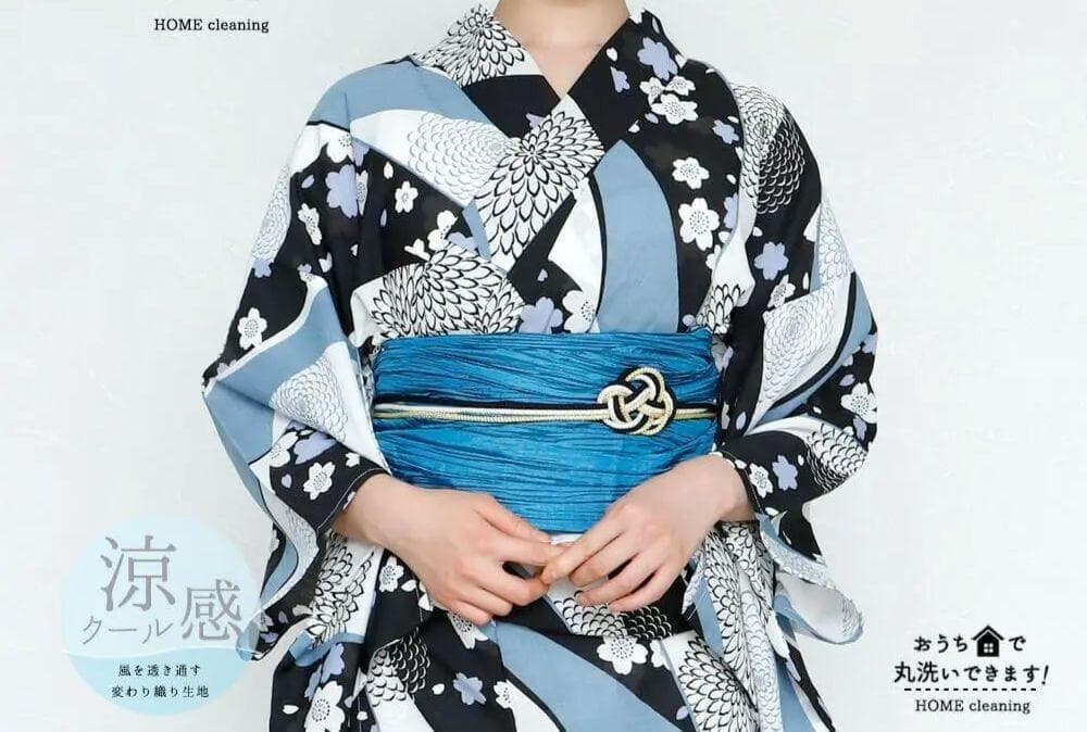 ◆ノー皺加工最高級カルキュロ◆黒菊桜モダン浴衣◆しわにならない浴衣◆新品未使用