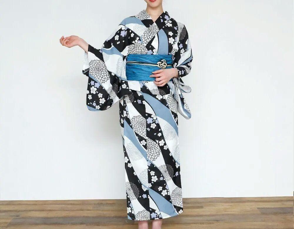 ◆ノー皺加工最高級カルキュロ◆黒菊桜モダン浴衣◆しわにならない浴衣◆新品未使用