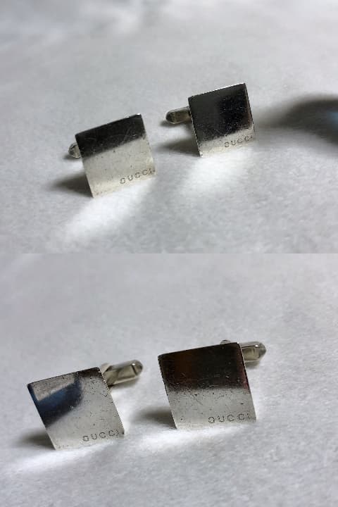 正規 グッチ ヴィンテージ ロゴ文字 スクエアカフス SV925 アイコンボタン