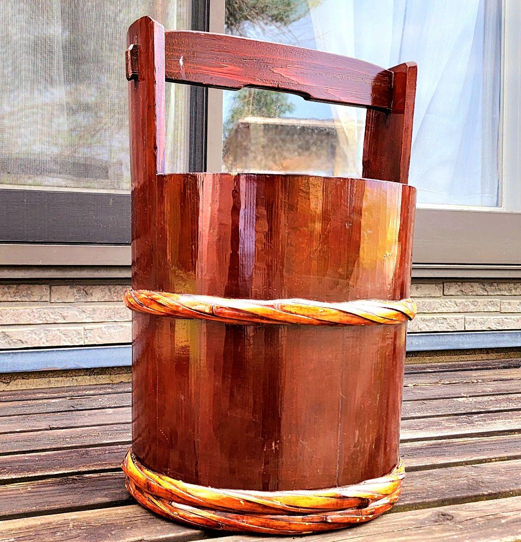 【昭和レトロ】古道具/天然木漆塗りの桶(特大)