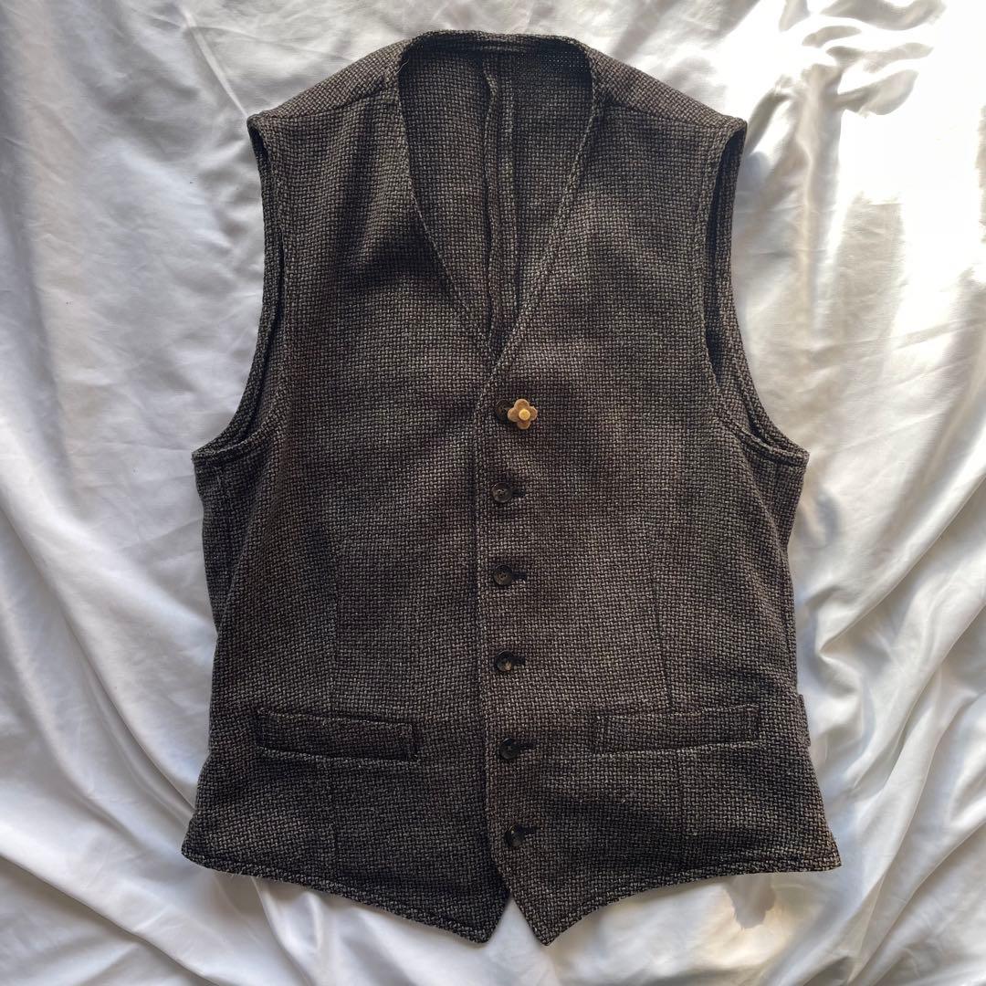 LARDINI ベスト ジレ ツイード ブートニエール フラワーピン