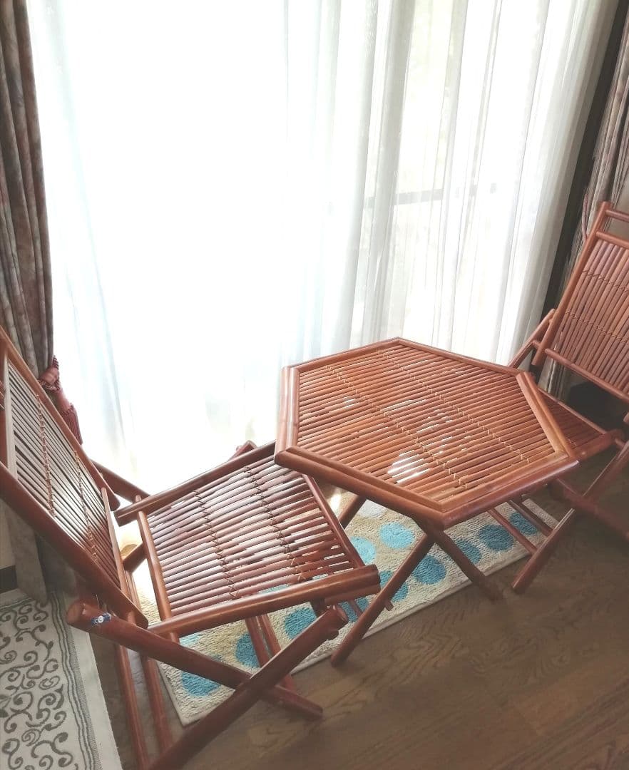 【サリー】バンブーとラタンの折りたたみテーブル＆イス