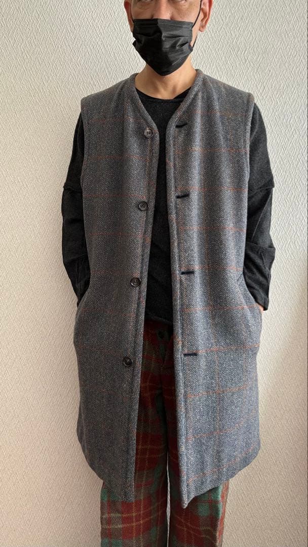 【超貴重モッズ期］コムデギャルソンオムプリュス、ノーカラー袖無しロングジャケット