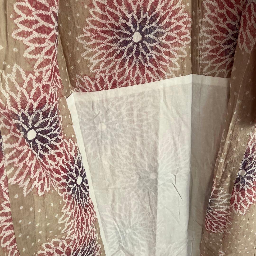 極上の着心地【有松鳴海絞り】浴衣　大輪菊　グレージュに臙脂　大人の夏着物