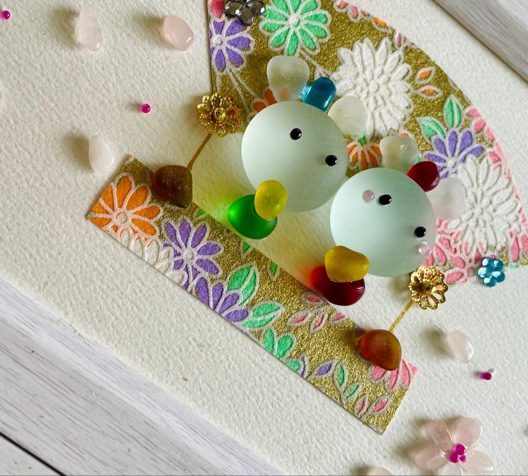 ☆白猫のタンゴ☆シーグラスアート　ねこ　ことり　ひなまつり