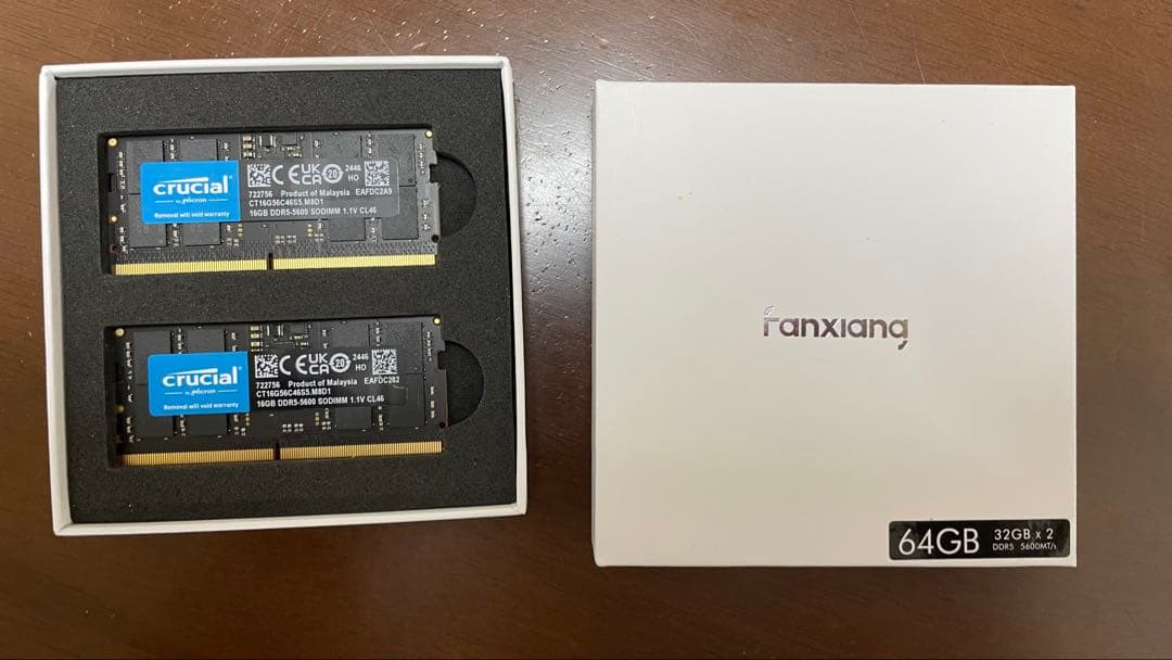メモリー DDR5-5600 SODIMM Crucial 16gb X2 32gb