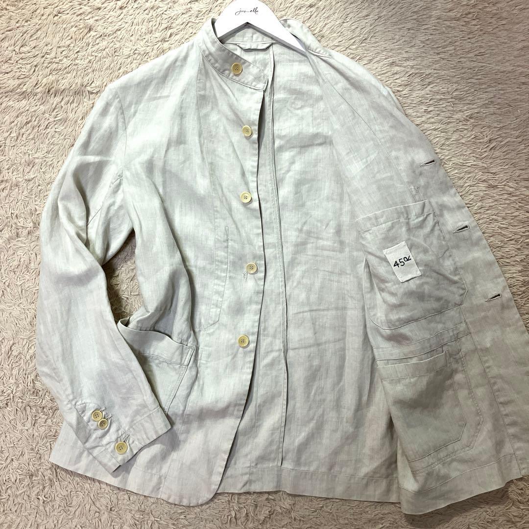 45rpm リネンジャケット　ノーカラー　アイボリー　麻100% 大きい　XL