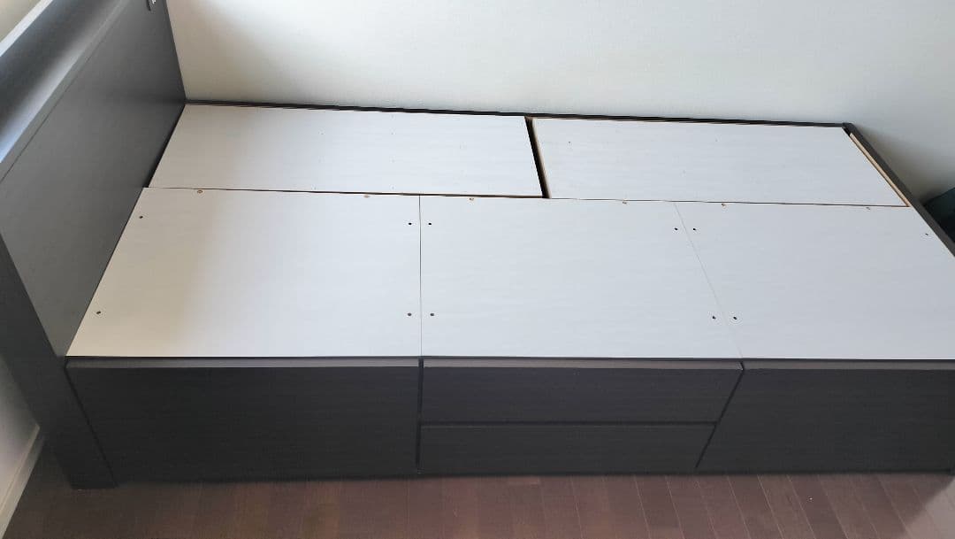 ブラウン（こげ茶色） シングルベッドフレーム 引き出し付き&マットレス