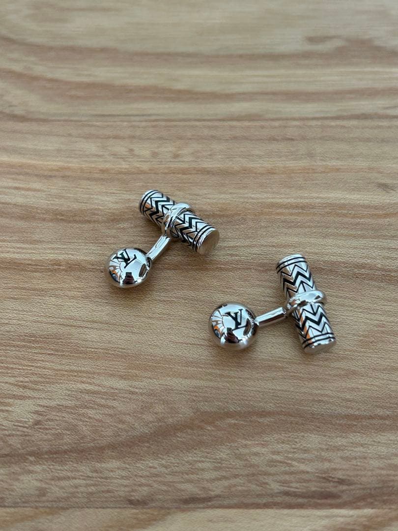 ルイヴィトン カフス ボタンLV メタル ダミエ　ヴィンテージ