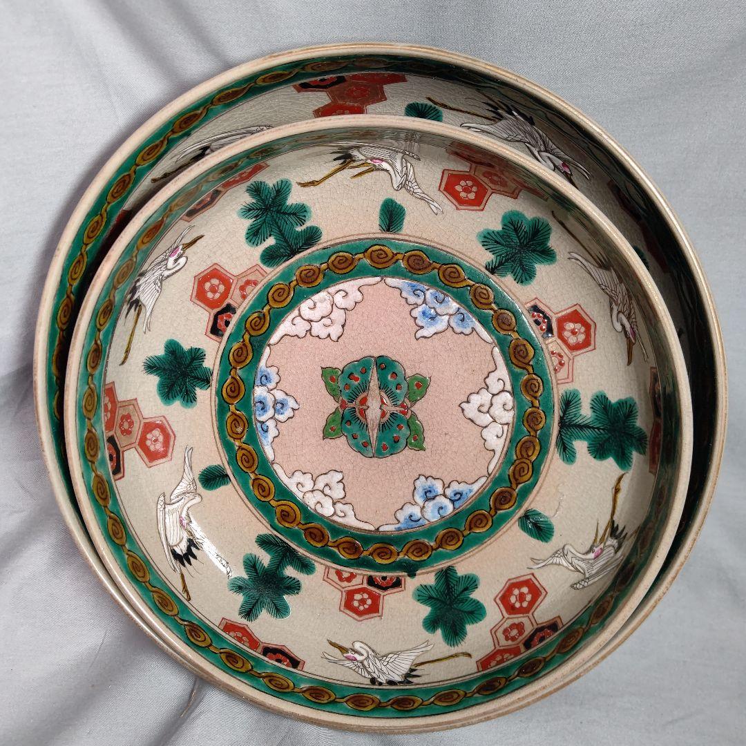 古須佐焼 松鶴文 九寸八寸七寸 三っ鉢