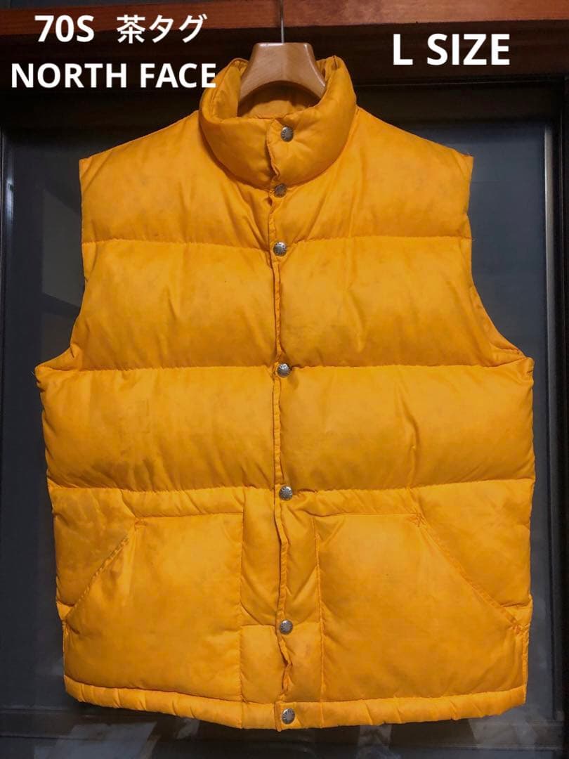 70S 80S　NORTH FACE　茶タグ　ダウンベスト　イエロー　ビンテージ
