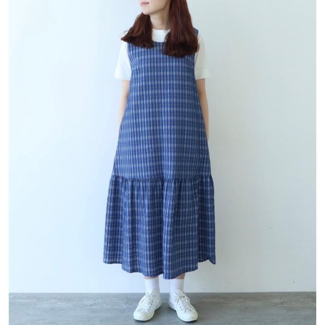 美品 ビュルデサボン 2025SS ジャカード CHECK ワンピース ブルー