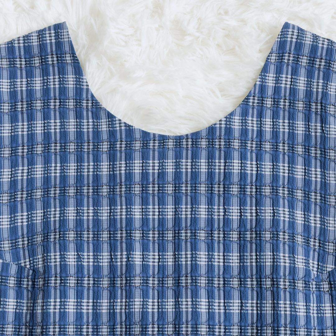 美品 ビュルデサボン 2025SS ジャカード CHECK ワンピース ブルー