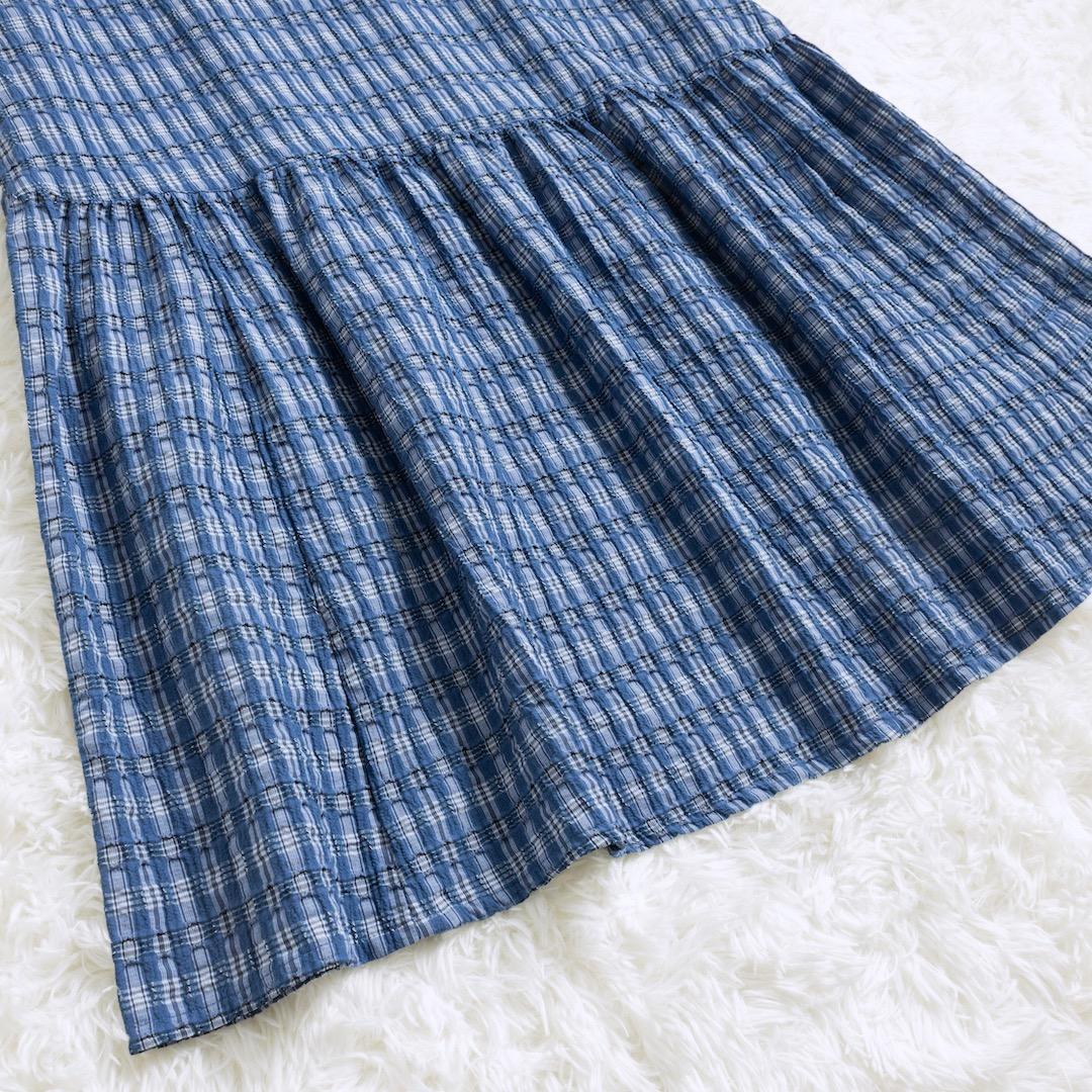 美品 ビュルデサボン 2025SS ジャカード CHECK ワンピース ブルー