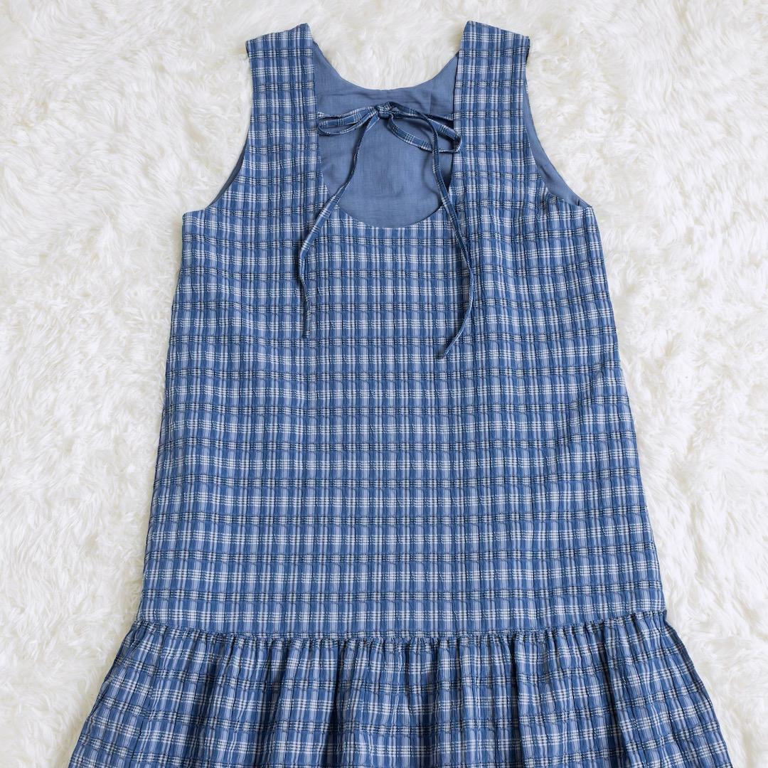 美品 ビュルデサボン 2025SS ジャカード CHECK ワンピース ブルー
