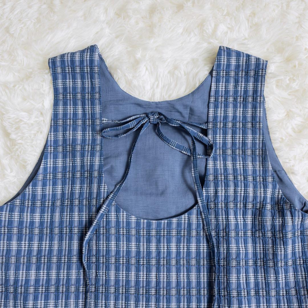 美品 ビュルデサボン 2025SS ジャカード CHECK ワンピース ブルー