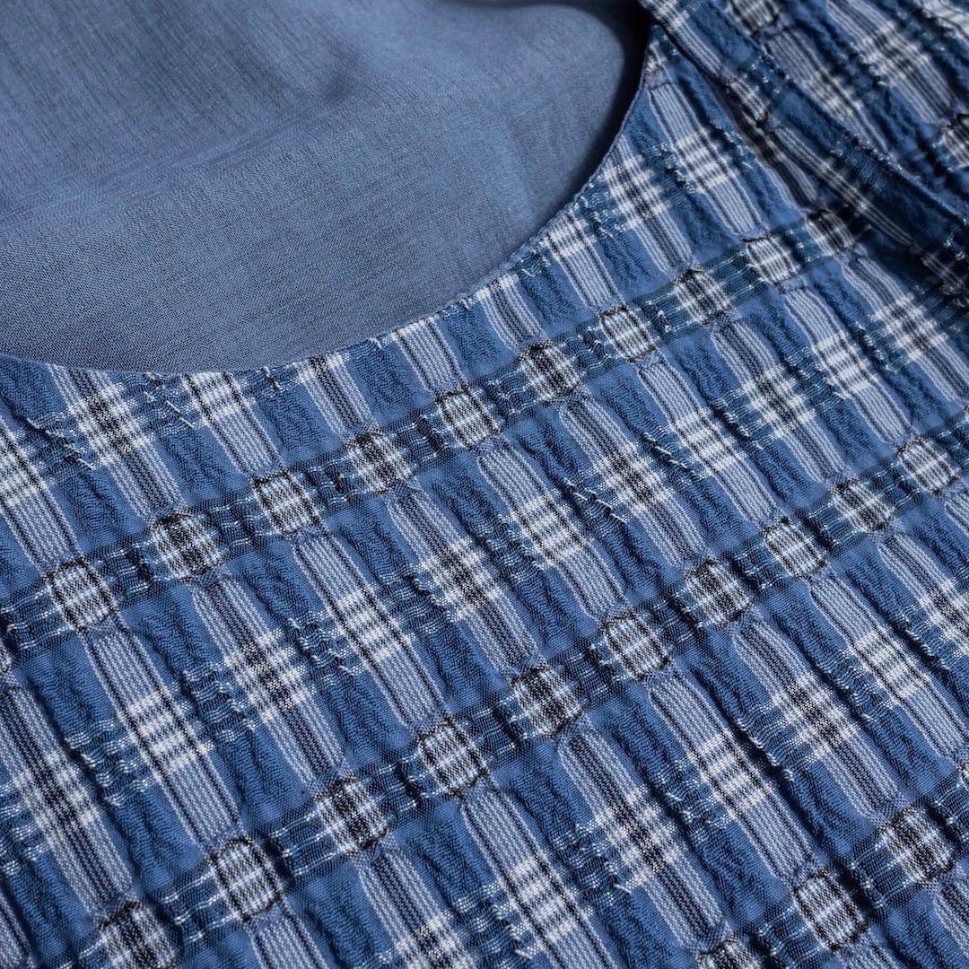 美品 ビュルデサボン 2025SS ジャカード CHECK ワンピース ブルー