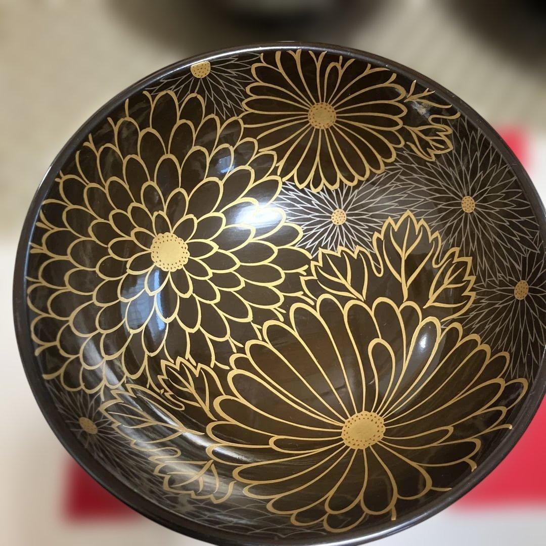 輪島塗椀　千鳥形菊蒔絵椀　煮物椀10客セット焦茶