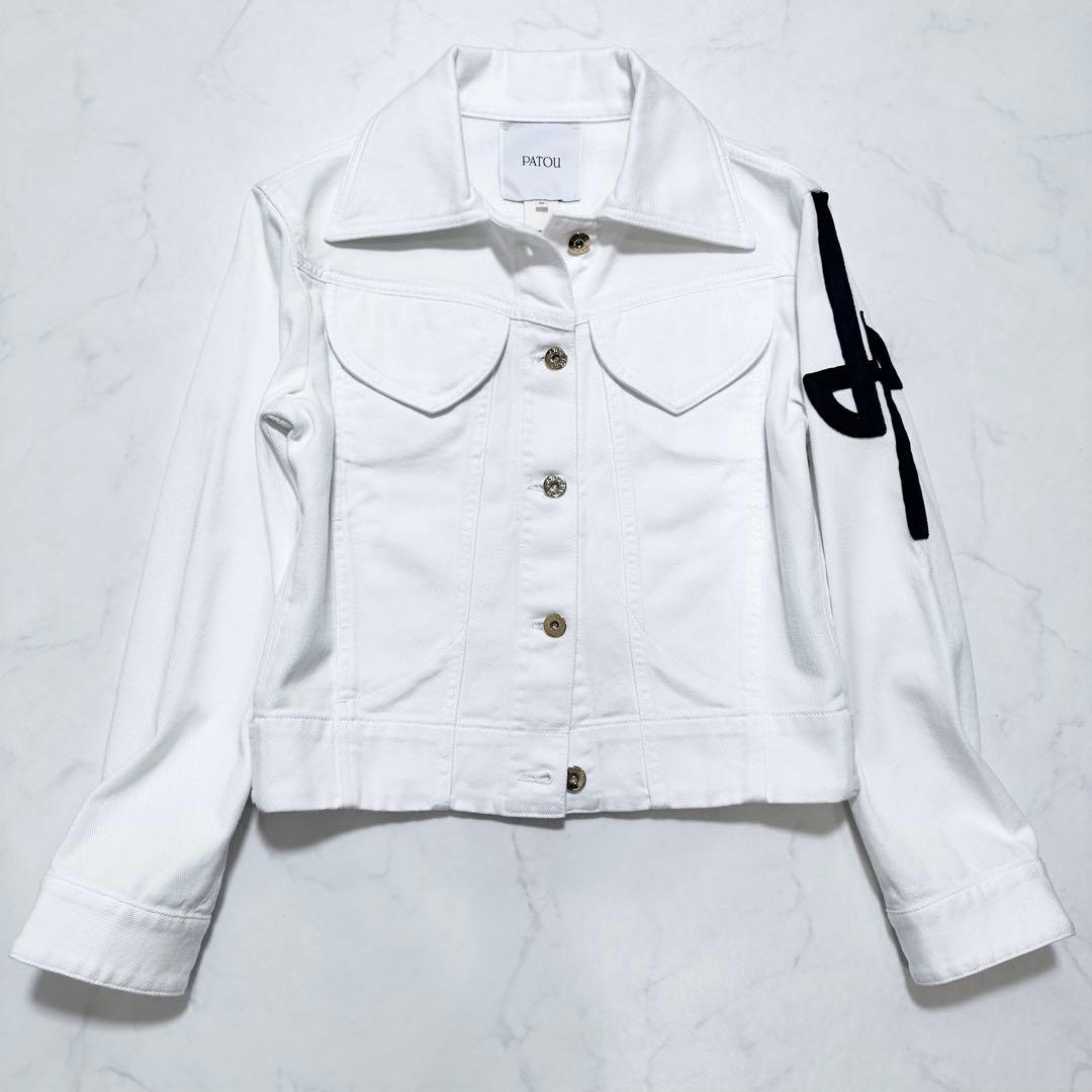 PATOU オーガニックコットン 刺繍ロゴ デニムジャケット 金ボタン 白 36