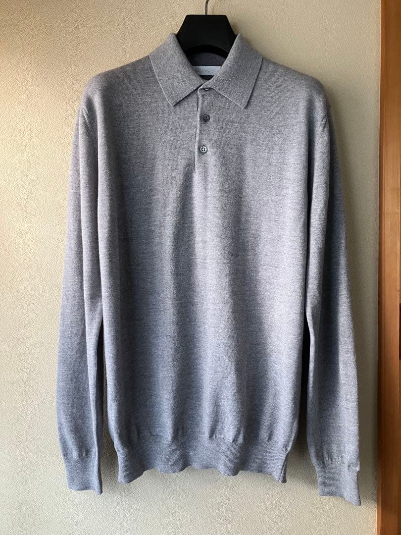 Cruciani ウール 27G ニットポロ 製品染め 長袖 杢グレー 52