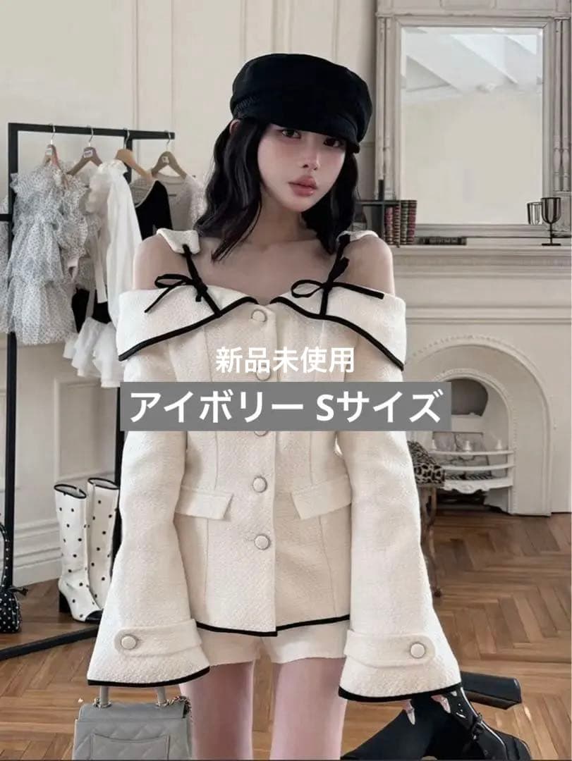 ダーリッチ ボンディングツイードオフショルチュニック S 白