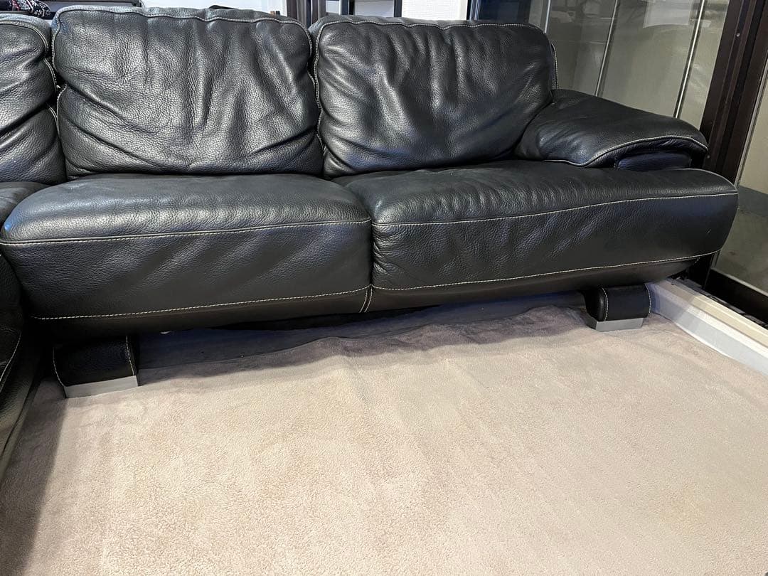 【SATO】【2人掛け】大塚家具　レザー3人掛けソファ　黒