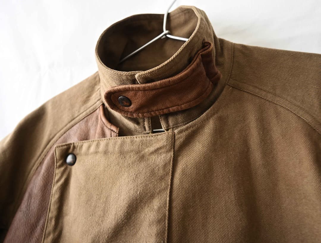 ninja964/スタンドカラー モーターサイクル ミリタリーレザーコート