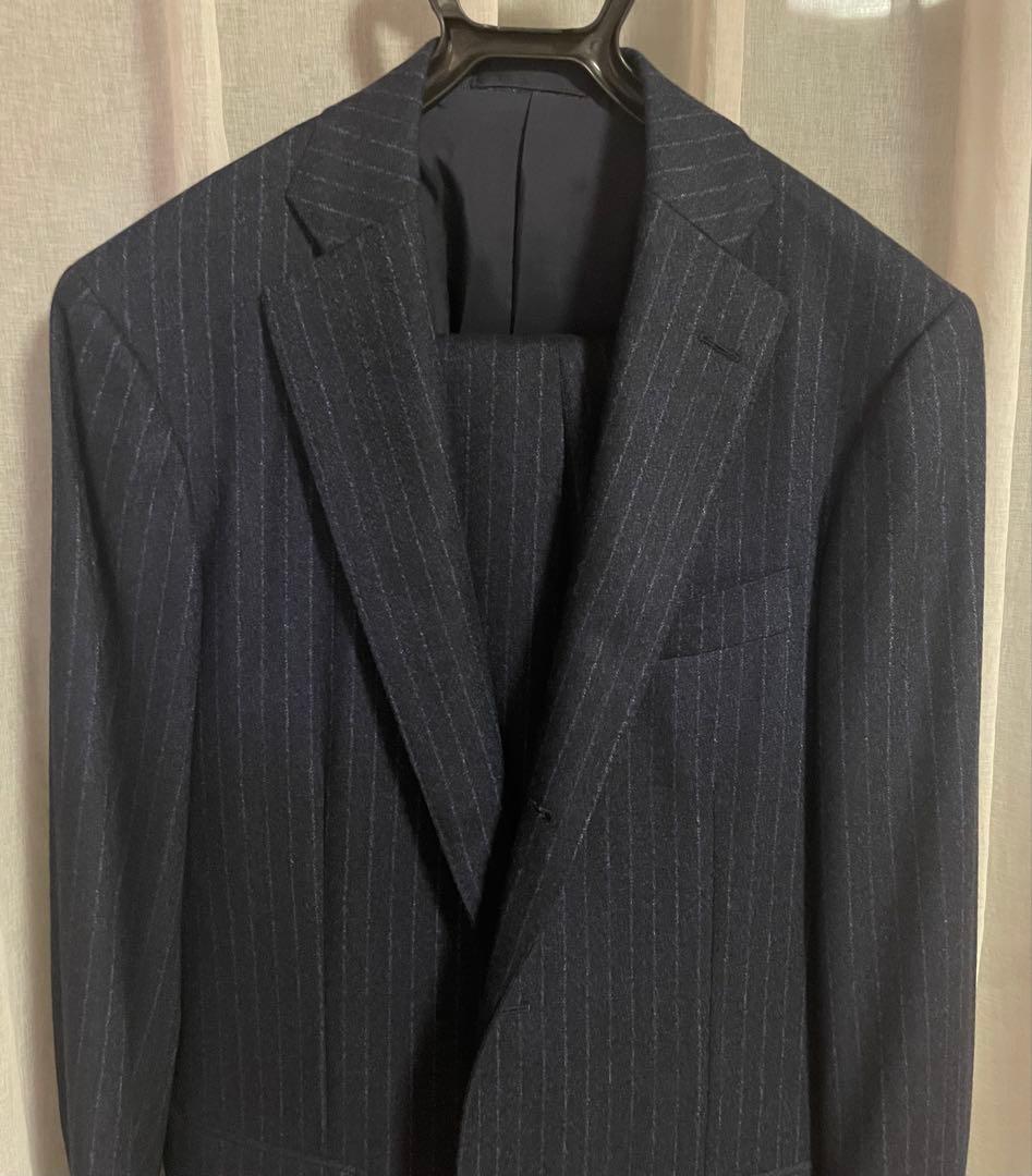 BEAMS スーツ ロロピアーナ モヘア ストライプ ネイビー L 48 紺