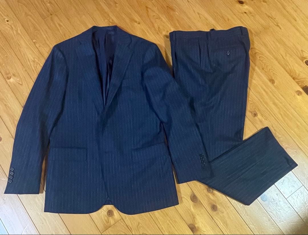 BEAMS スーツ ロロピアーナ モヘア ストライプ ネイビー L 48 紺