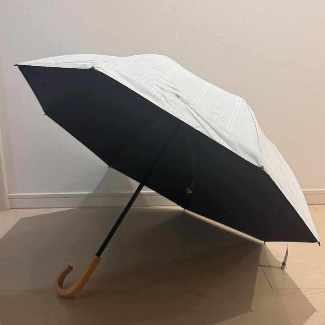 SUN BARRIER 100 折りたたみ日傘 2段折/チェック/ホワイト