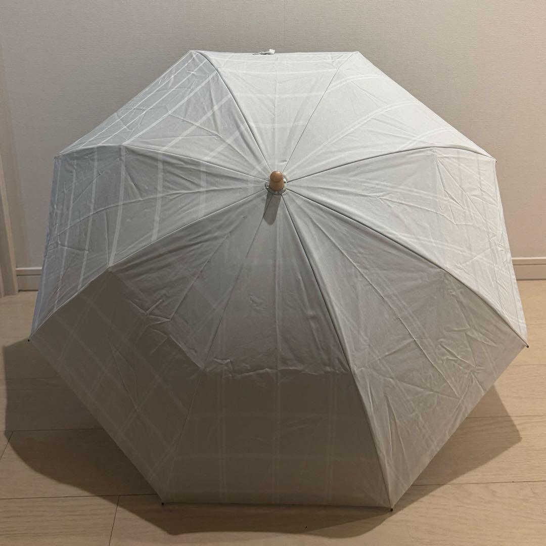 SUN BARRIER 100 折りたたみ日傘 2段折/チェック/ホワイト