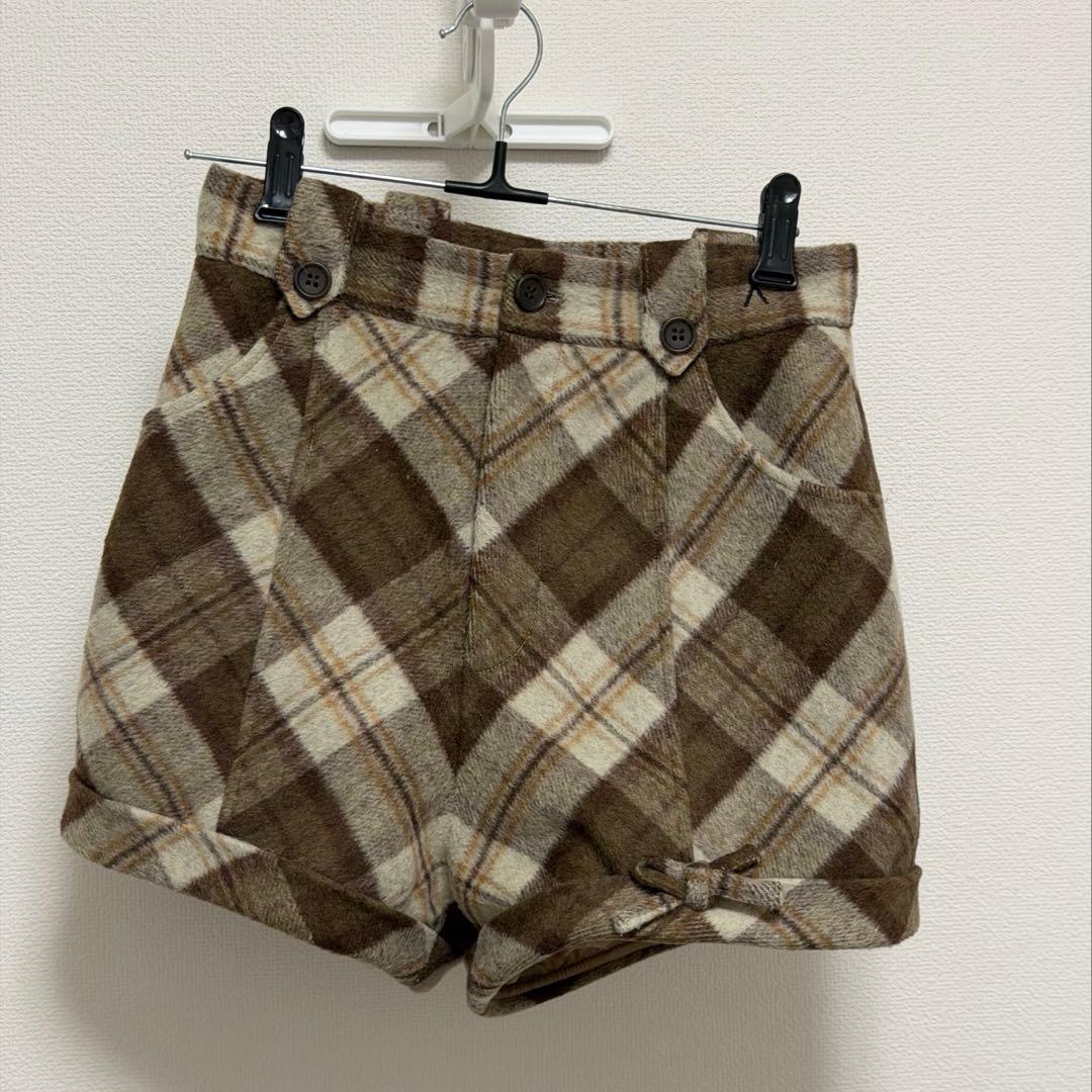 パンツ andmary Ribbon check mini pants beige