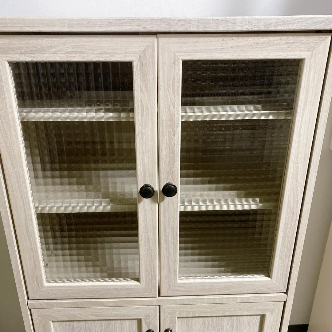 マナベインテリアハーツ キャビネット 食器棚 クロスガラス扉付 高さ120㎝