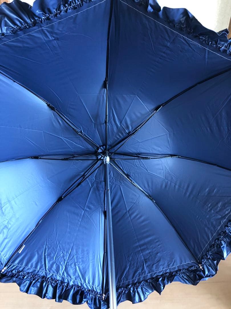 新品　Mila Schon 晴雨兼用傘　折りたたみ日傘　フリル ネイビー✖️ピンク