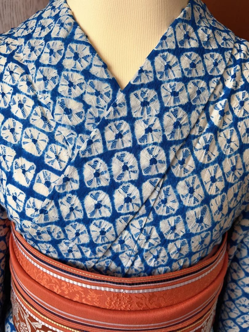 有松鳴海織り 浴衣 青系 鹿子絞り シンプル Sサイズ 小中高生にも