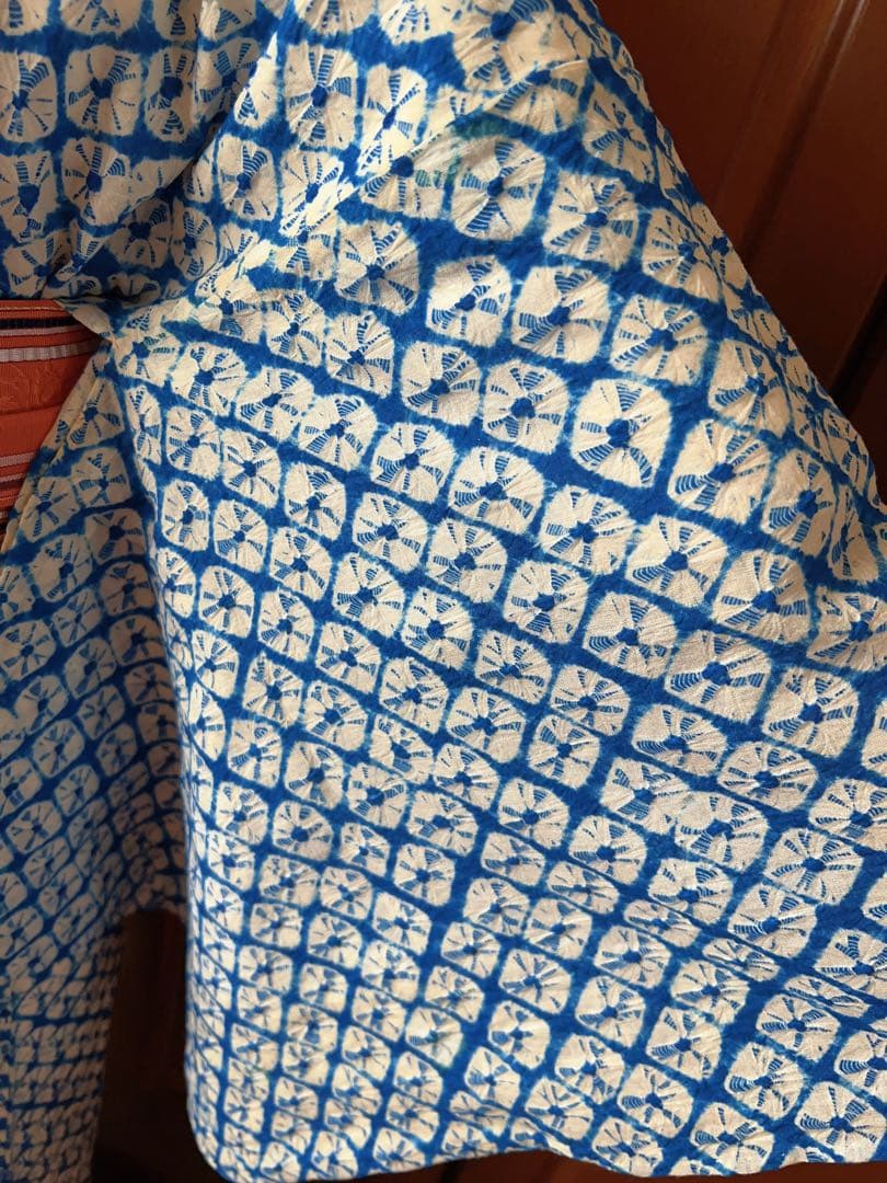 有松鳴海織り 浴衣 青系 鹿子絞り シンプル Sサイズ 小中高生にも