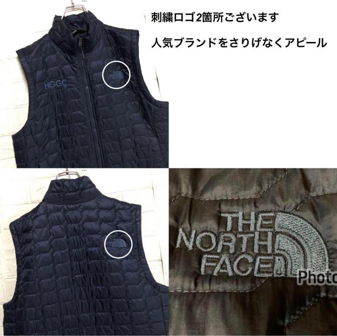 ○美品 ノースフェイス 中綿ベスト THERMOBALL 刺繍ロゴ ネイビー L