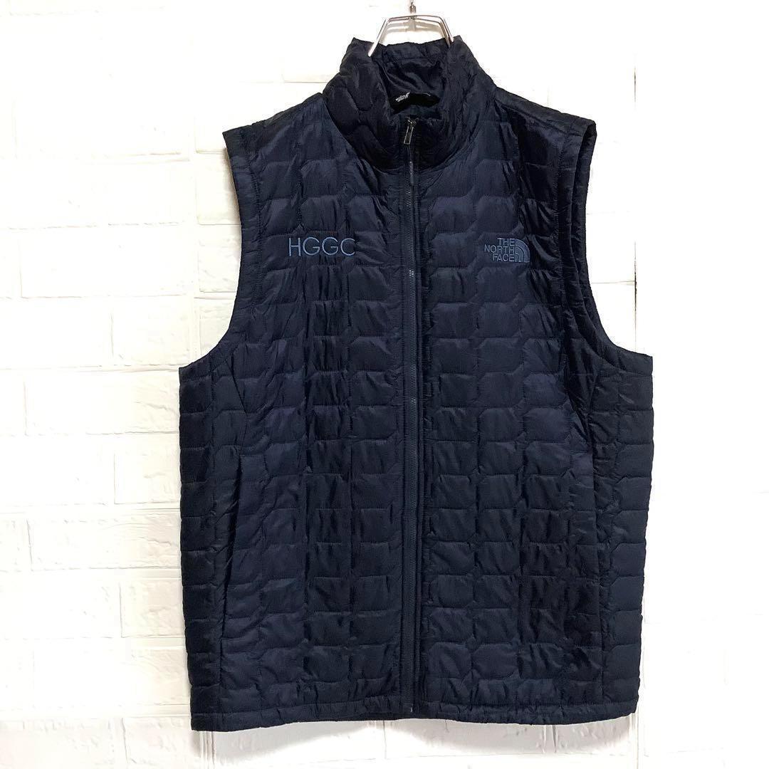 ○美品 ノースフェイス 中綿ベスト THERMOBALL 刺繍ロゴ ネイビー L