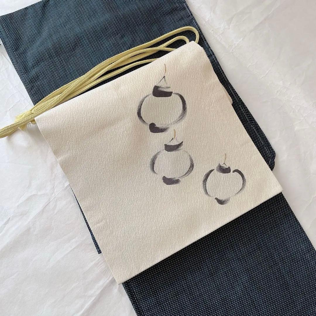 名古屋帯　提灯柄　ちょうちん柄　エクリュ色