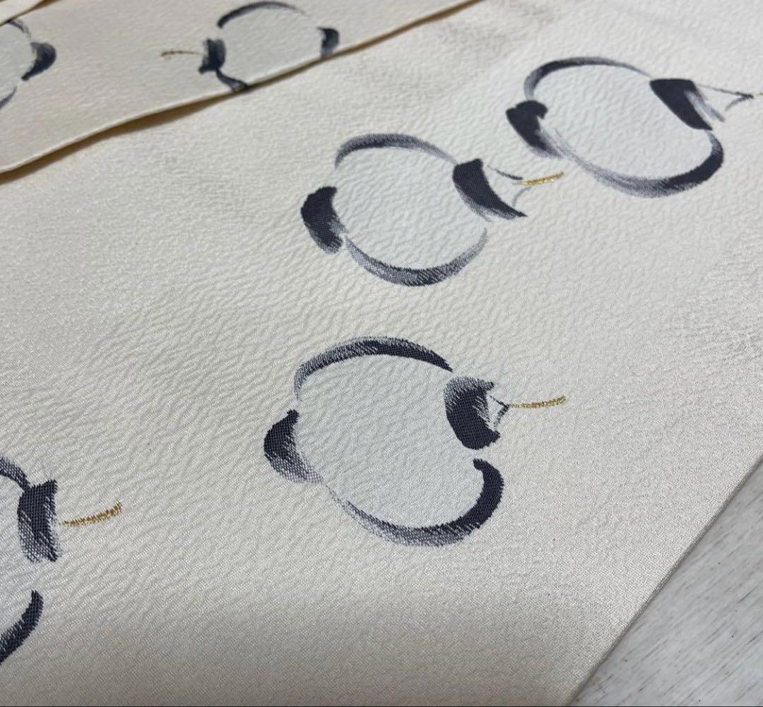 名古屋帯　提灯柄　ちょうちん柄　エクリュ色