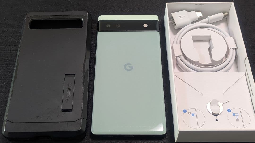 【中古】Google Pixel 6a 本体 充電ケーブル付き【保護ケース付】