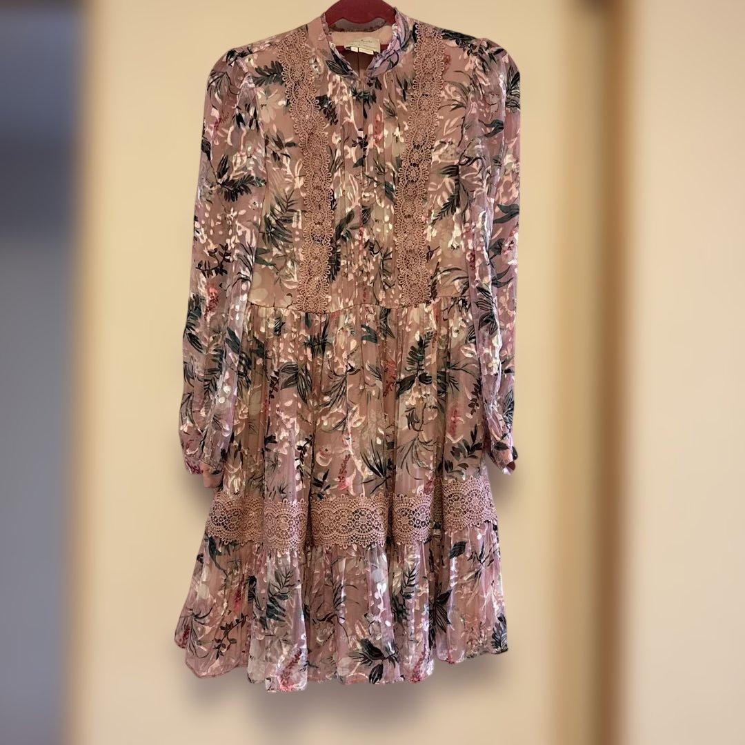 ケイトスペード　花柄シルク長袖ワンピース