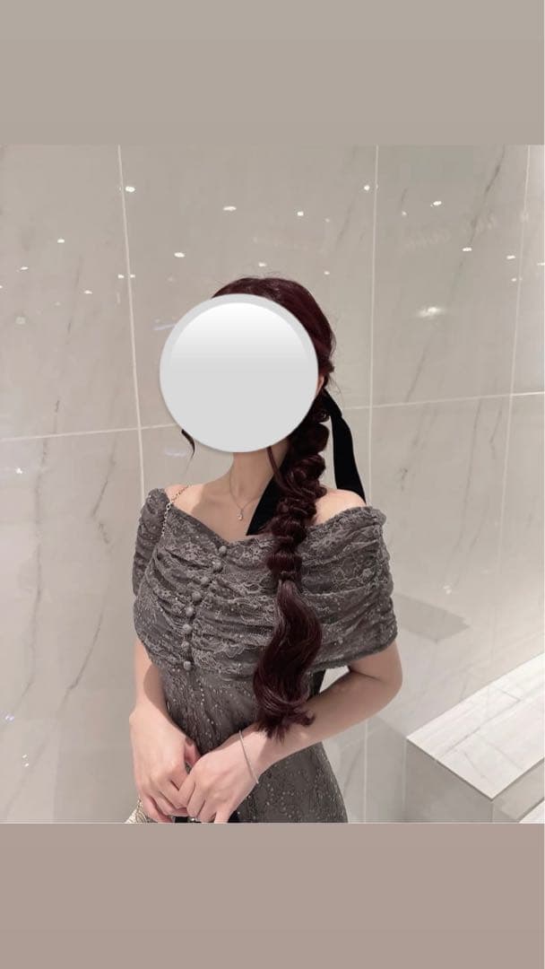 Leja グレー レース オフショルダードレス