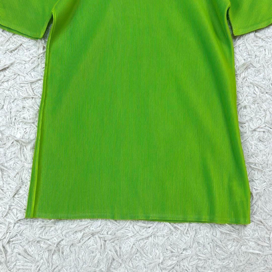 【美品】プリーツプリーズ 半袖 スキッパー カットソー 3 L相当 グリーン 緑