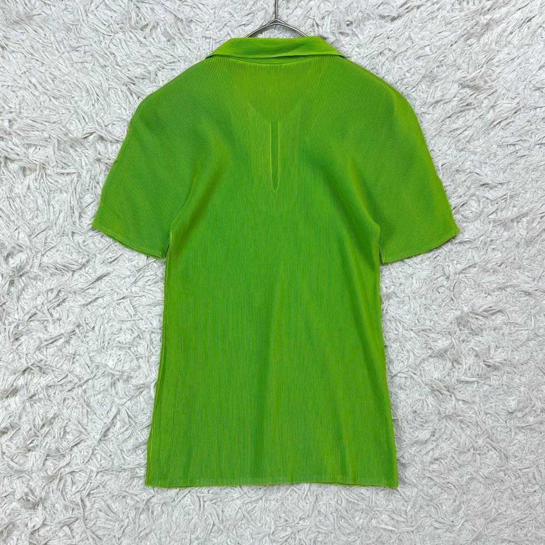 【美品】プリーツプリーズ 半袖 スキッパー カットソー 3 L相当 グリーン 緑