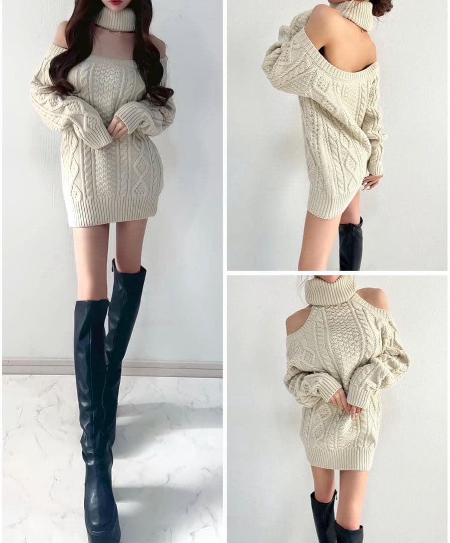 オフショルダー ニットミニワンピース タートルニット GYDA Rady