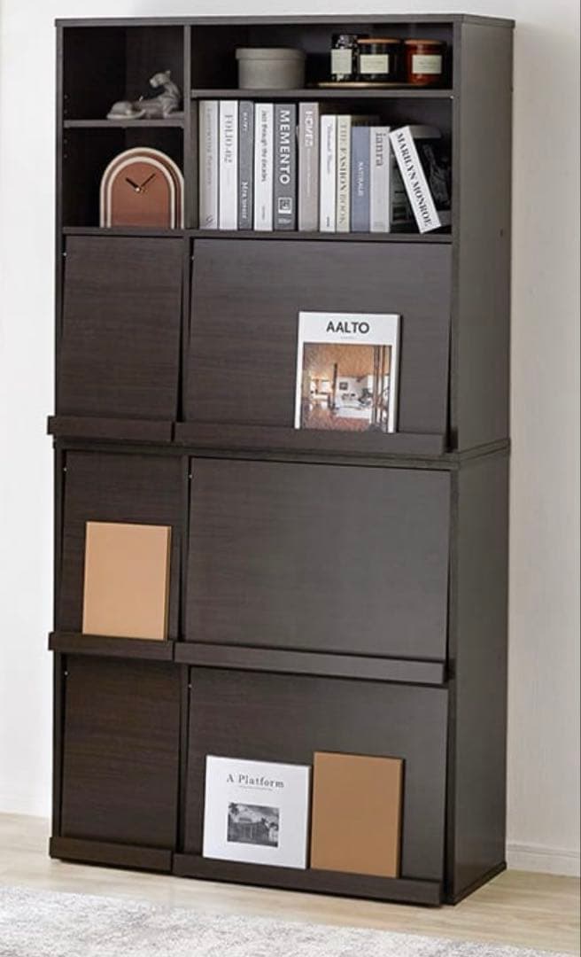 LOWYA ロウヤ　ディスプレイ収納ラック　フラップ扉付き　収納2個組　ブラウン