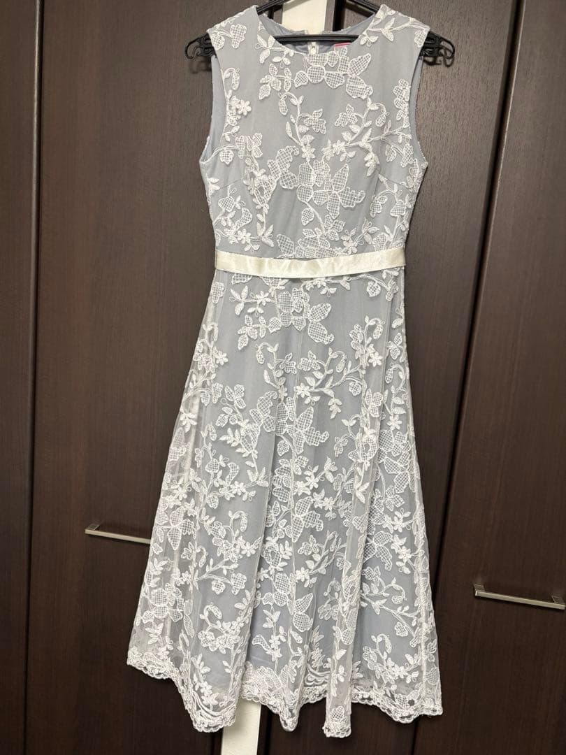 【定価29,700円】銀座クチュール　美品　ロングドレス　水色レース　2/9号